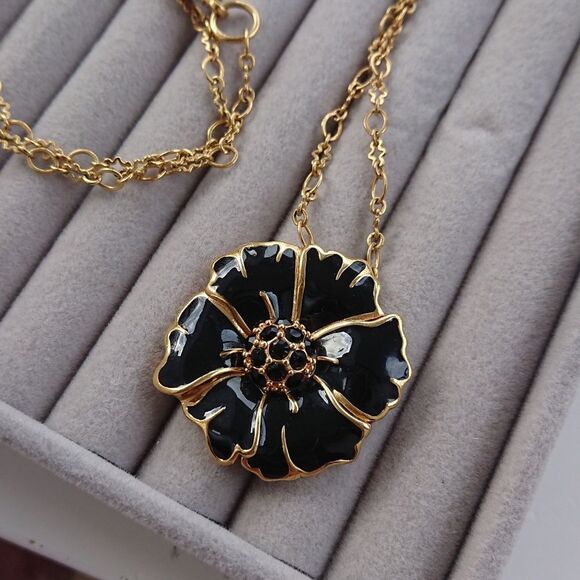 J Crew Black & Gold Flower Necklace - Picture 2 of 8